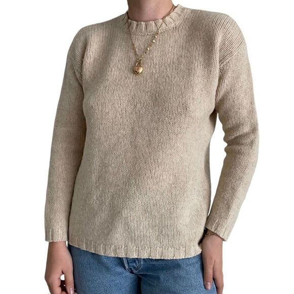 Vintage J. Crew Womens Cream 100% Wool Preppy Crewneck Sweater Sz S - Picture 1 of 8